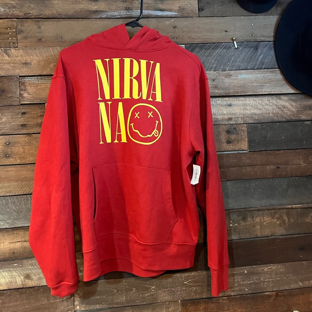 COPY - Old Navy Red and Yellow Smiley Nirvana Hoodie size small